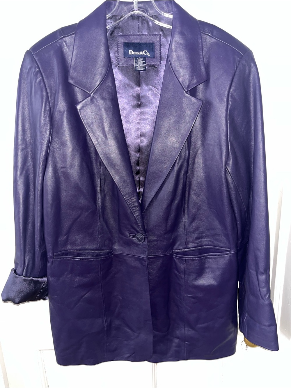 Denim & Co. Leather Blazer Purple Size Large